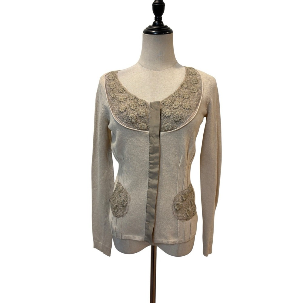 Guinevere Anthropologie Cardigan Sz S Embroidered Wool‎ Angora Boho Luxury Fairy